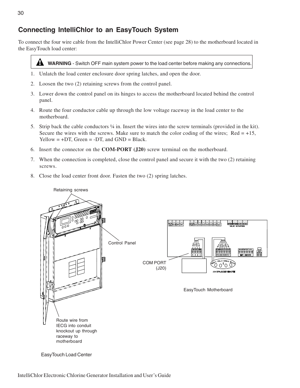 Connecting intellichlor to an easytouch system | Pentair IC20 User