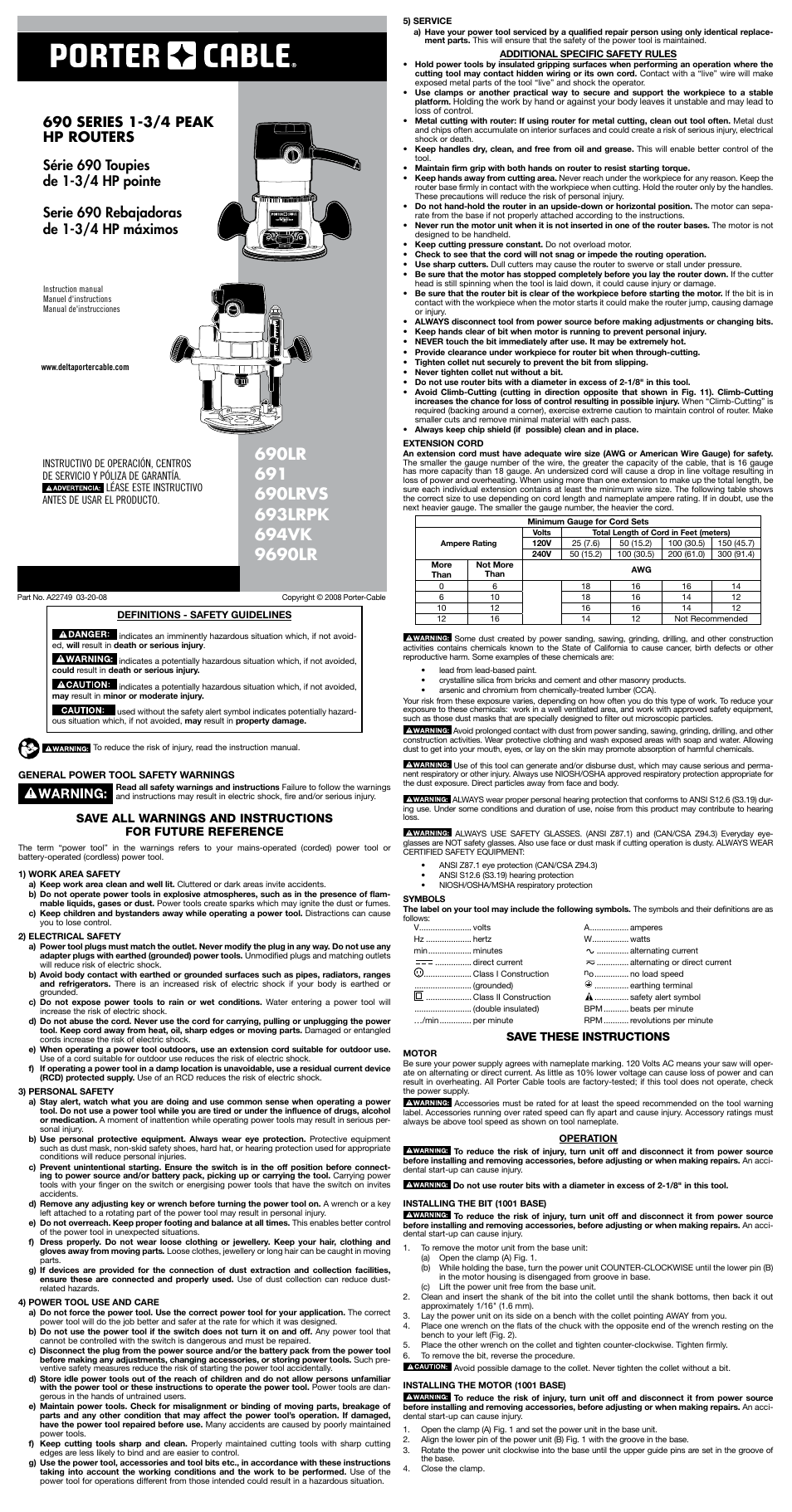 Porter-Cable 690LR User Manual | 7 pages | Also for: 690 Series, A22749