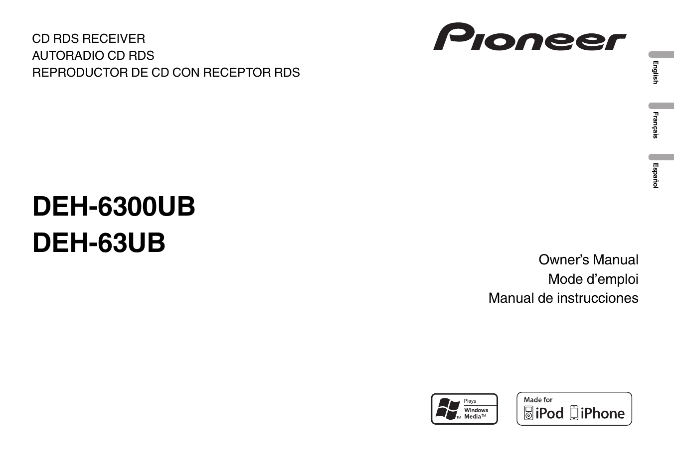 Pioneer DEH-6300UB User Manual | 60 pages | Also for: DEH-63UB