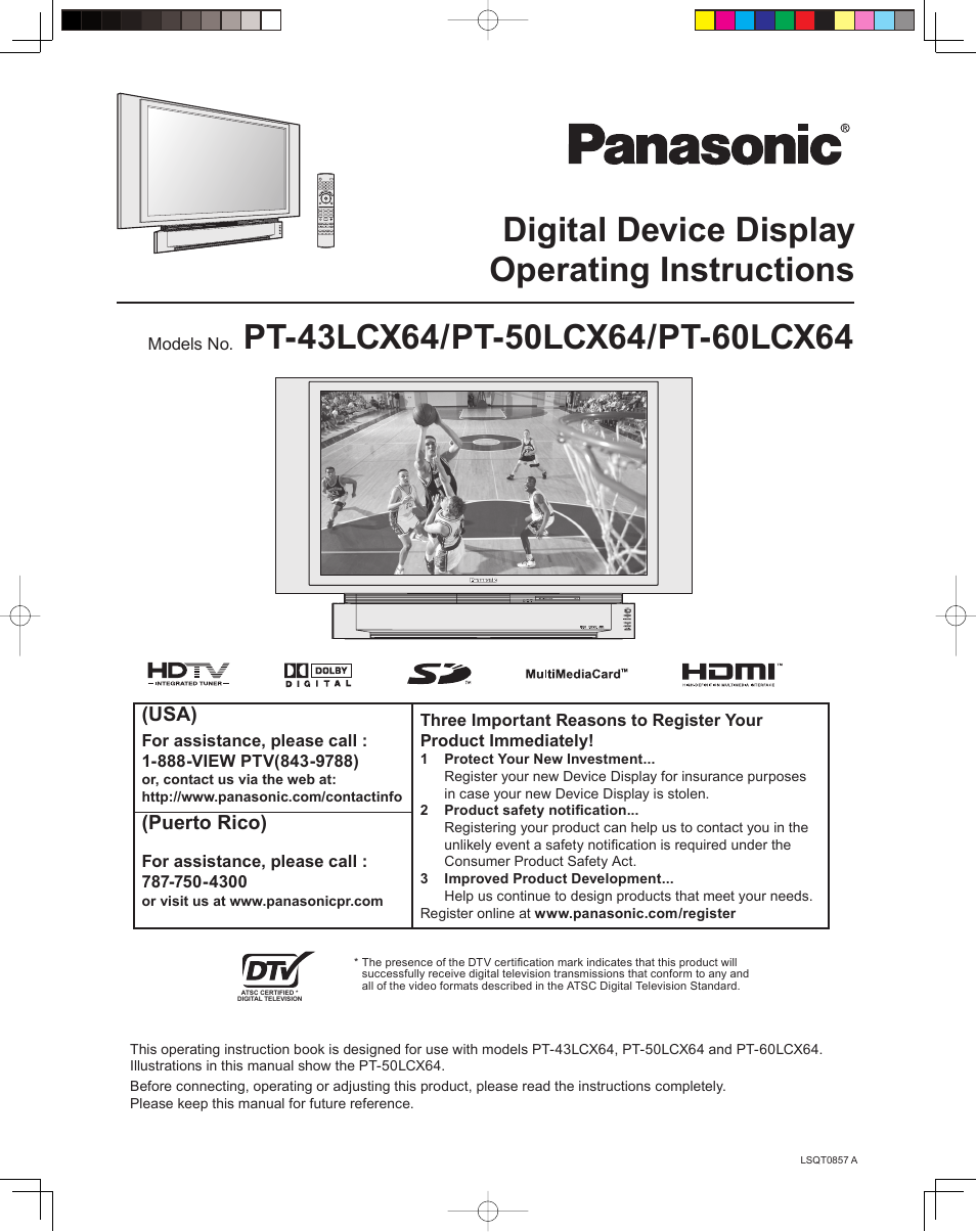 Panasonic Pt 60lcx64 User Manual 112 Pages