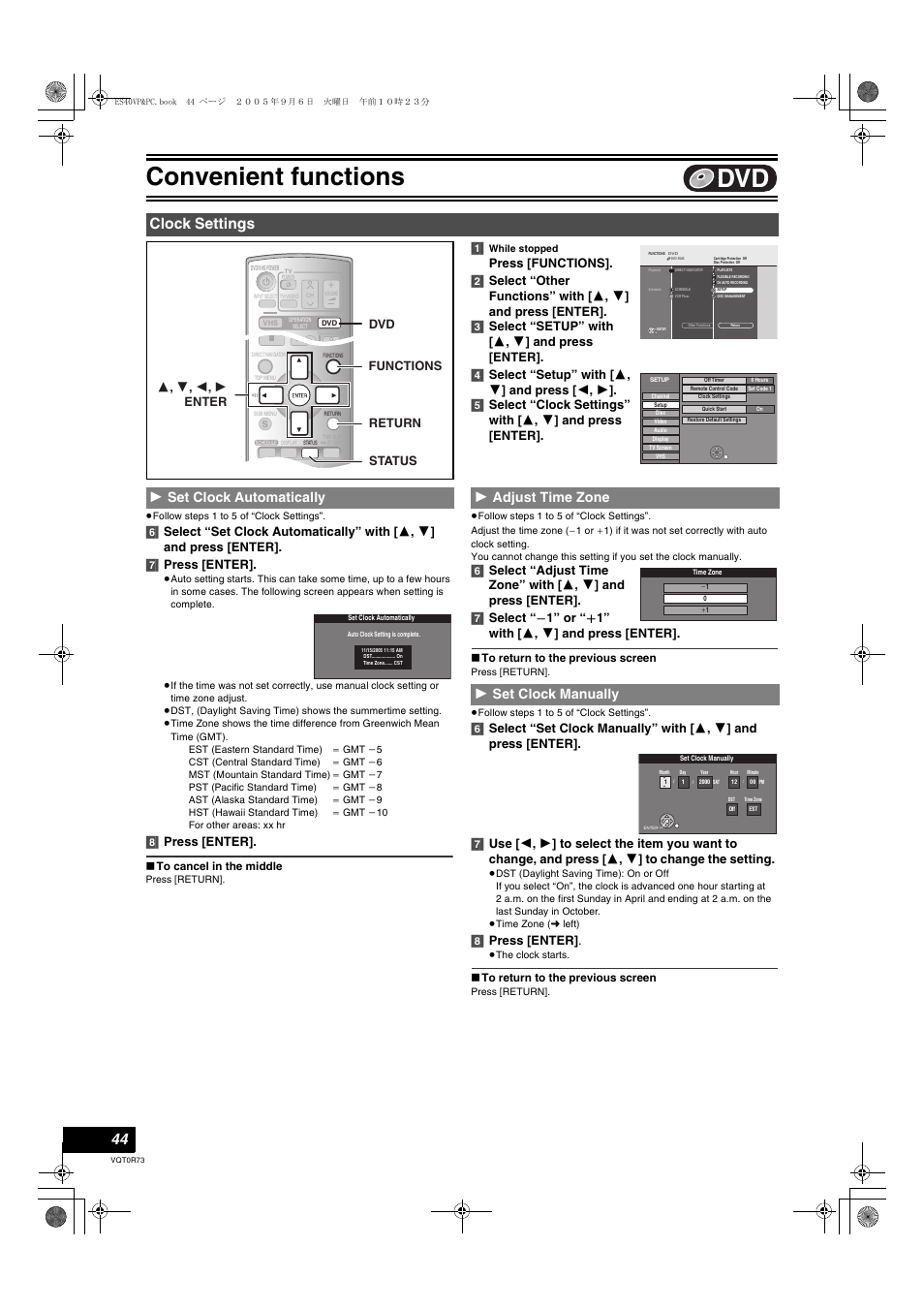 Clock settings, L 44, Set clock | Panasonic DMR-ES40V User Manual