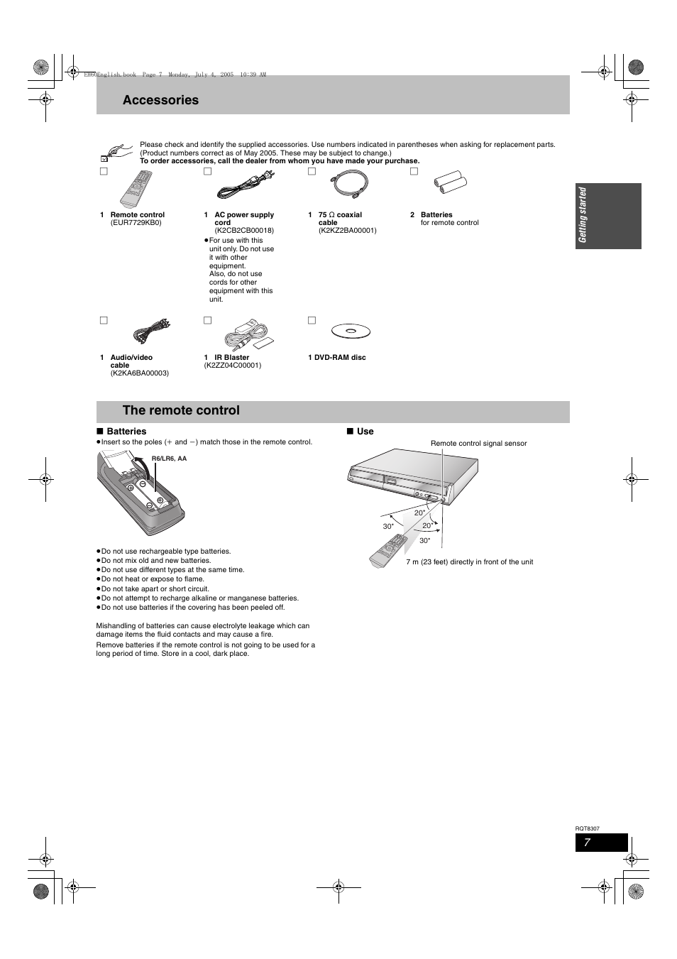 Accessories, The remote control | Panasonic DMR-EH60 EN User Manual