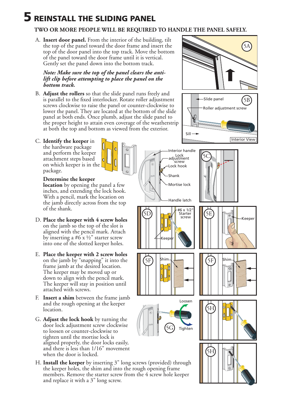Reinstall the sliding panel Pella Sliding Patio Door V981553 User Manual Page 5 / 9