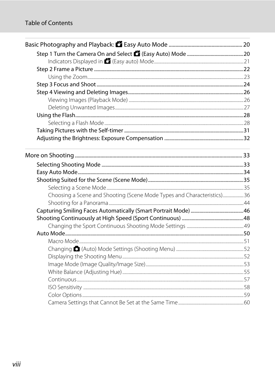 Viii | Nikon Coolpix L120 User Manual | Page 10 / 164