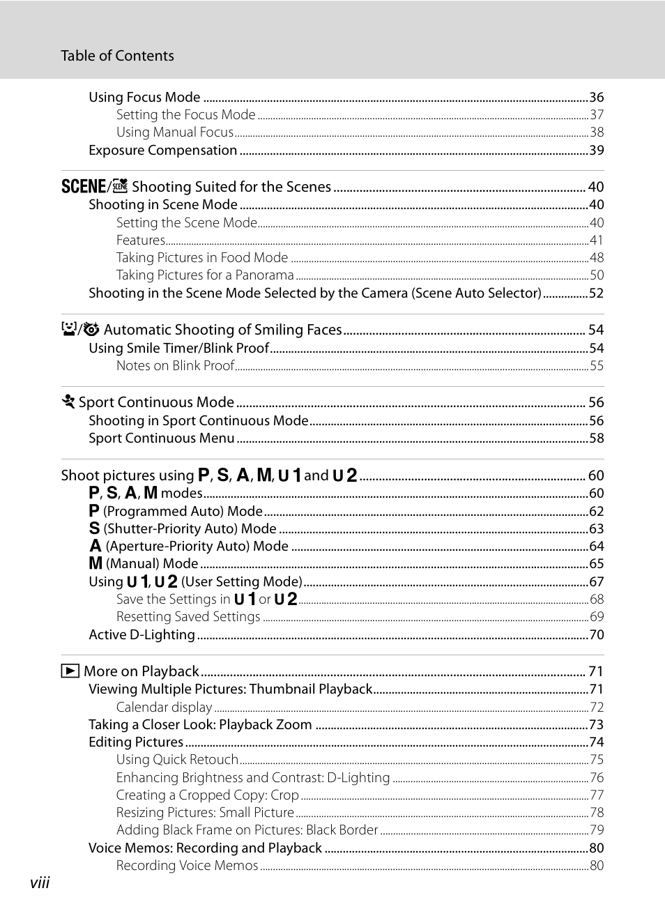 Viii | Nikon Coolpix P90 User Manual | Page 10 / 192