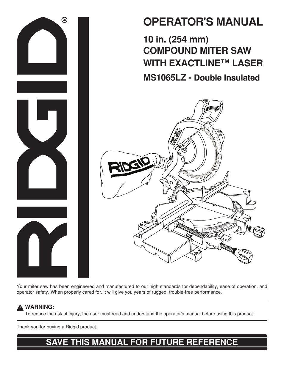 RIDGID MS1065LZ User Manual | 30 pages