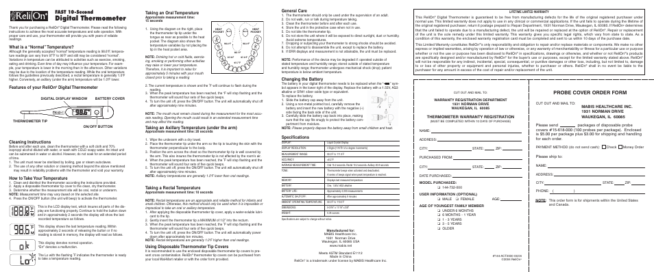 ReliOn K 144-732-000 User Manual | 2 pages