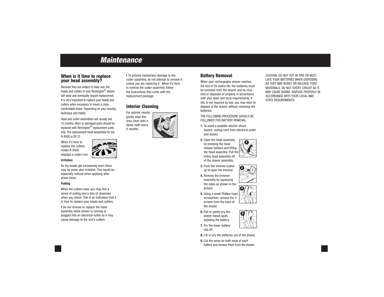 Maintenance, When is it time to replace your head assembly, Battery