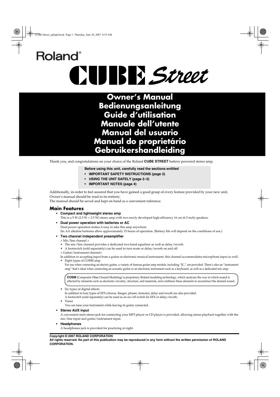 Roland CUBE STREET User Manual | 44 pages