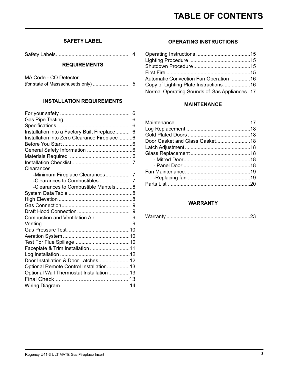 Regency U41 GAS INSERT U41-LP3 User Manual | Page 3 / 24 | Also for