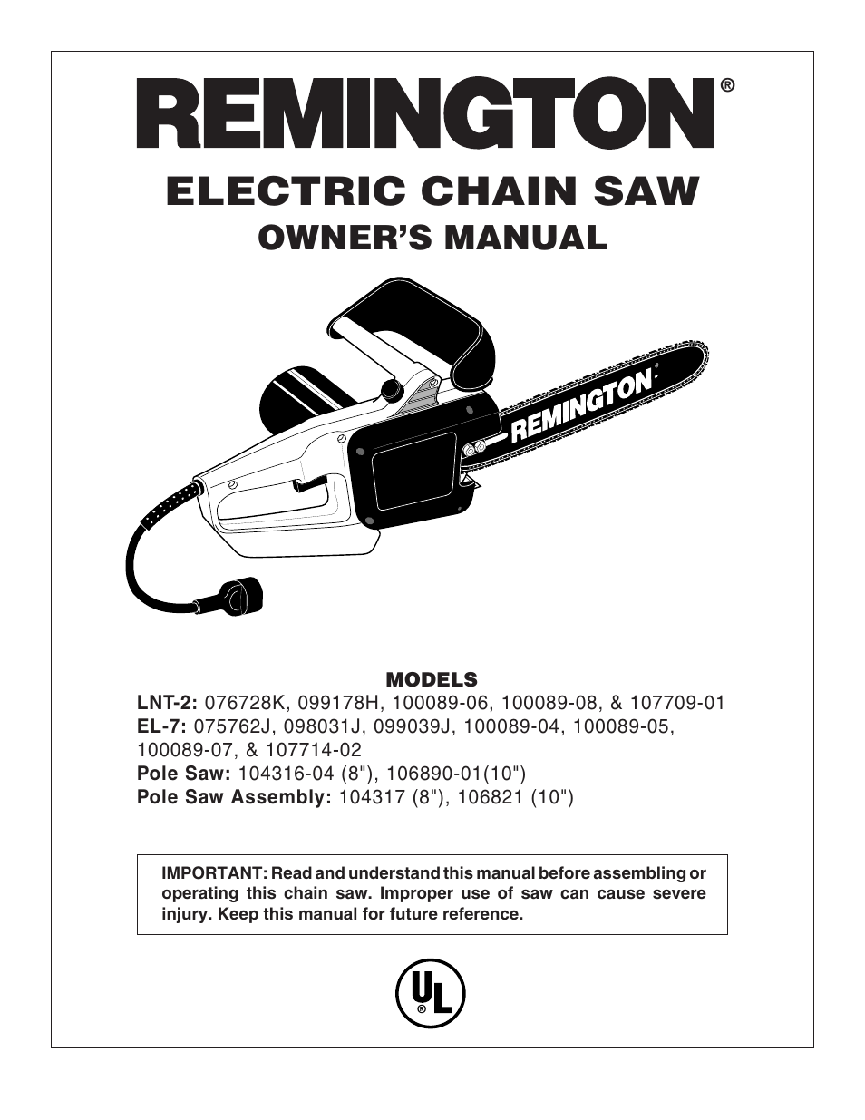 Remington Pole Chain Saw 6 User Manual Remington Pole Chain Saw 6 User Manual