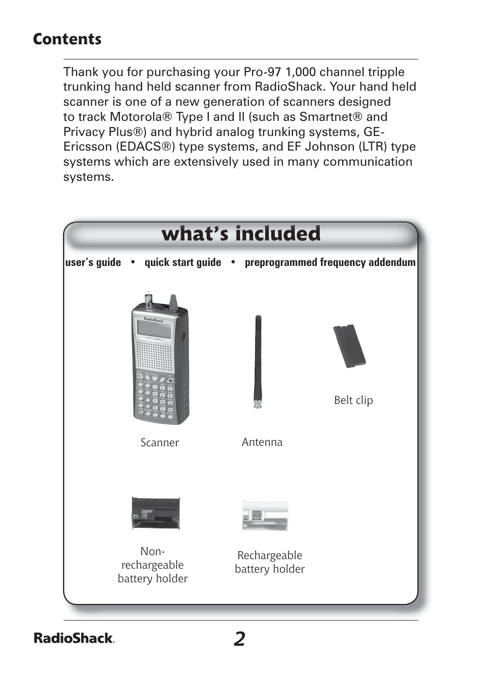 Radio Shack Pro-97 1,000 User Manual | Page 2 / 88