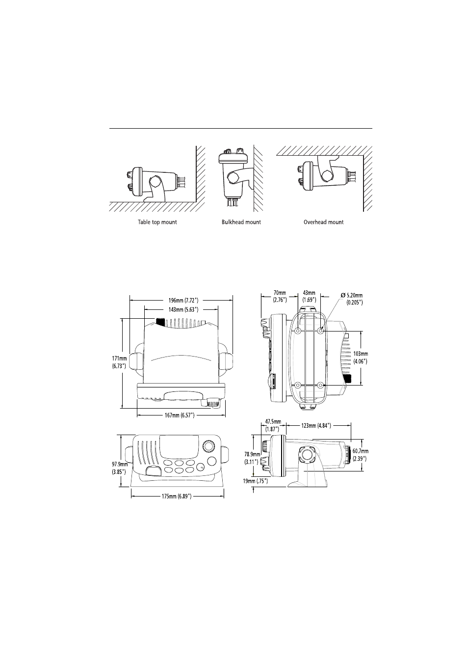 Figure 2-2: mounting dimensions | Raymarine Ray54E User Manual | Page
