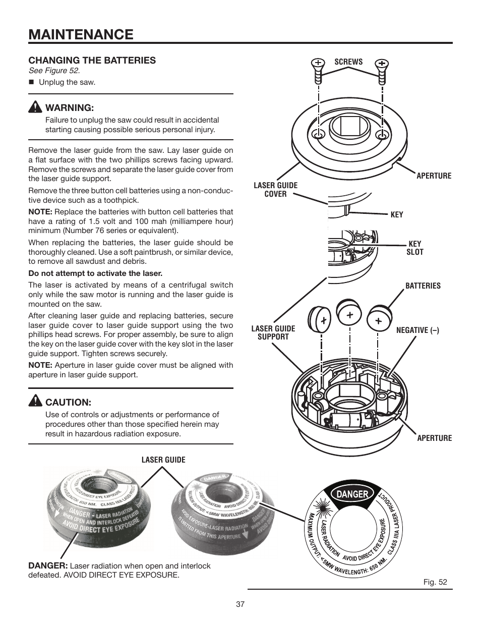 Maintenance | RIDGID MS1290LZ1 User Manual | Page 37 / 40