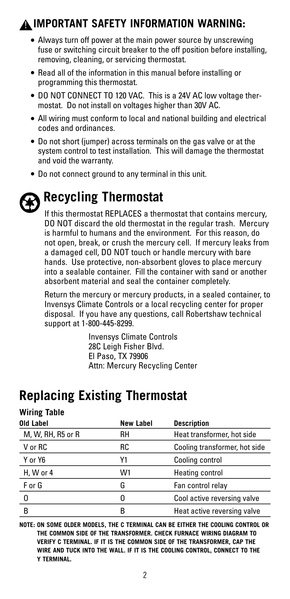 Diagram Recycling Thermostat Replacing Existing Thermostat