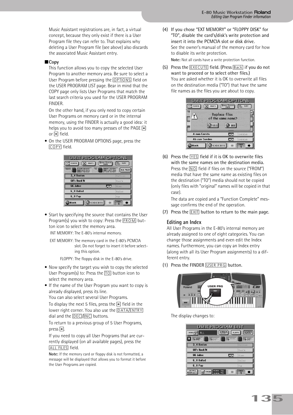 Editing an index | Roland E-80 User Manual | Page 135 / 284