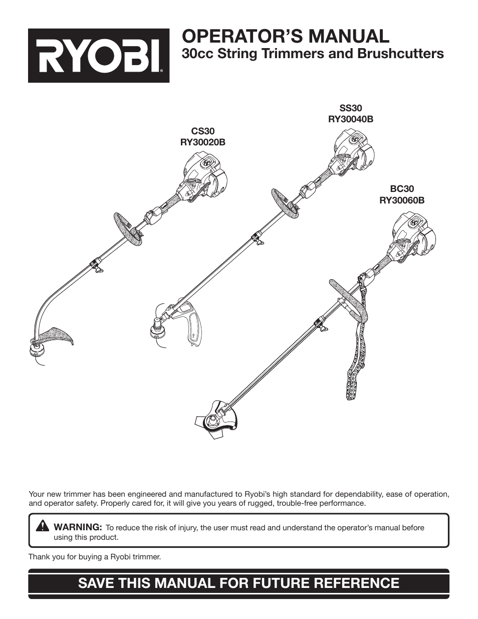 Ryobi CS30 RY30020B User Manual | 26 pages | Also for: SS30 RY30040B