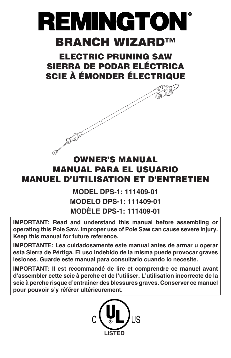 Remington Power Tools BRANCH WIZARD DPS-1: 111409-01 User Manual | 40 pages