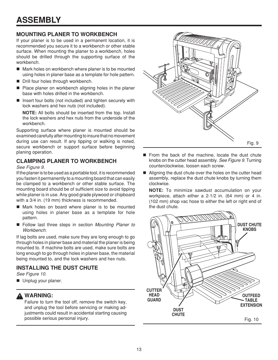 Assembly, Mounting planer to workbench, Clamping planer to workbench
