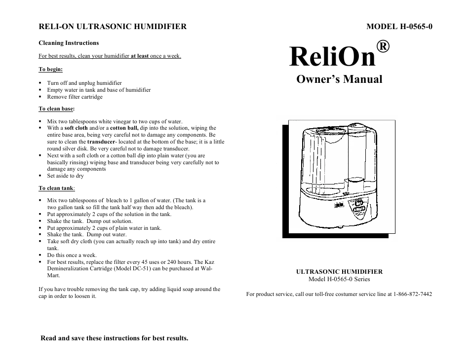 Relion Humidifier Rcm 832 Manual
