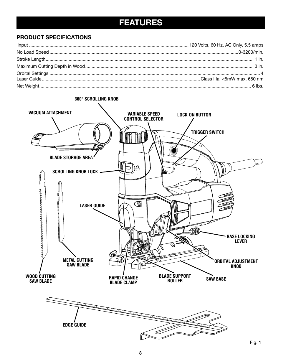 Features | Ryobi JS550L User Manual | Page 8 / 20