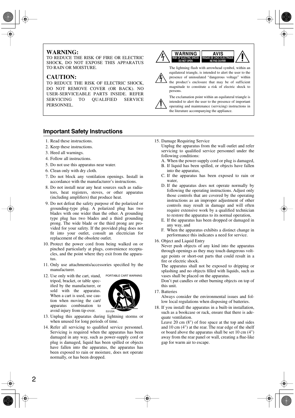 Important safety instructions, Warning, Caution | Onkyo HT-R520 User