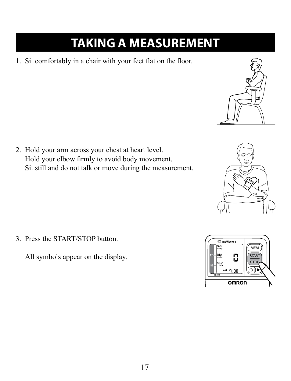 Taking a measurement | Omron Healthcare BP629 User Manual | Page 17 / 27