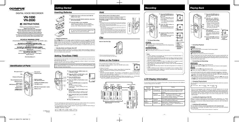 Olympus Vn 7200 Digital Voice Recorder User Manual