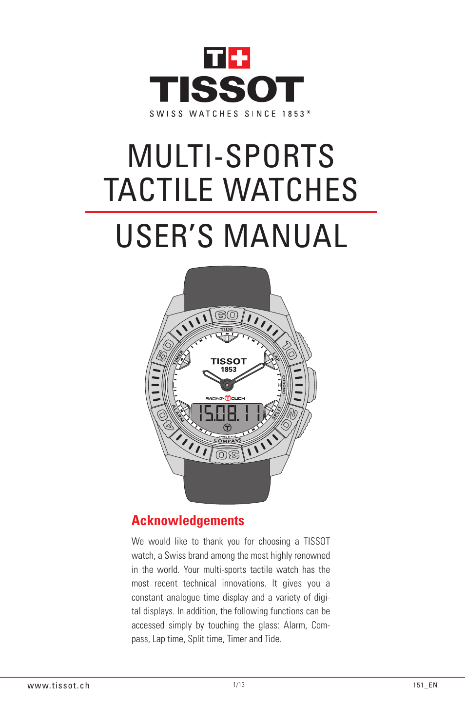 tissot t race touch instructions