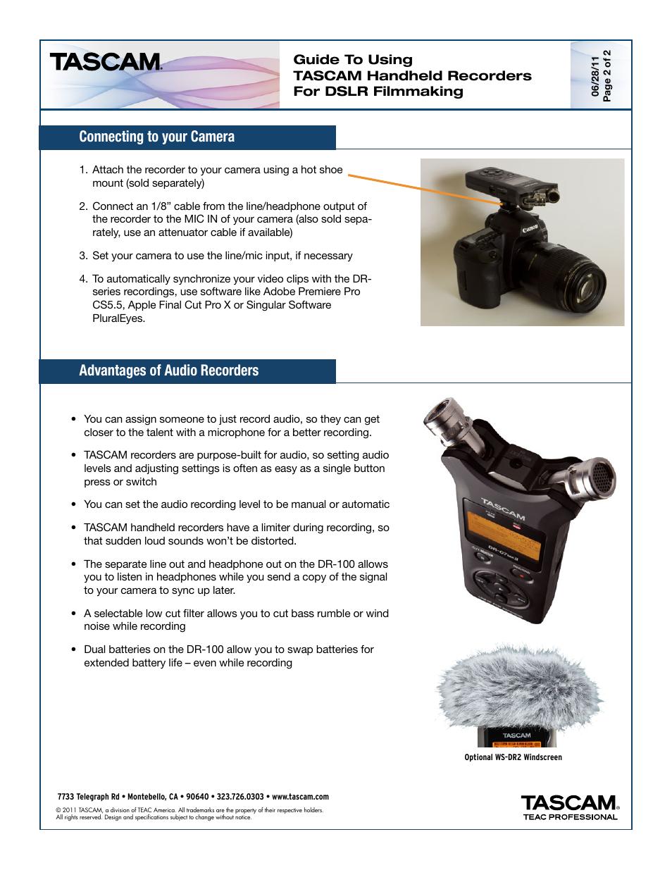 Tascam DR-07MKLL User Manual | Page 2 / 2 | Also for: DR-05, Dr100