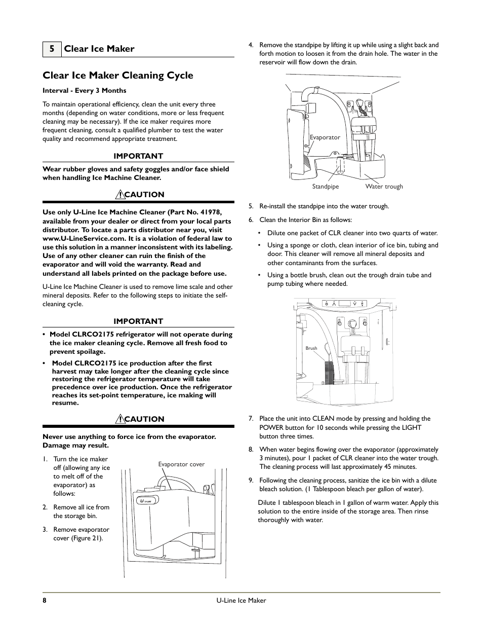 Clear ice maker cleaning cycle, 5 clear ice maker ULine CLR2160