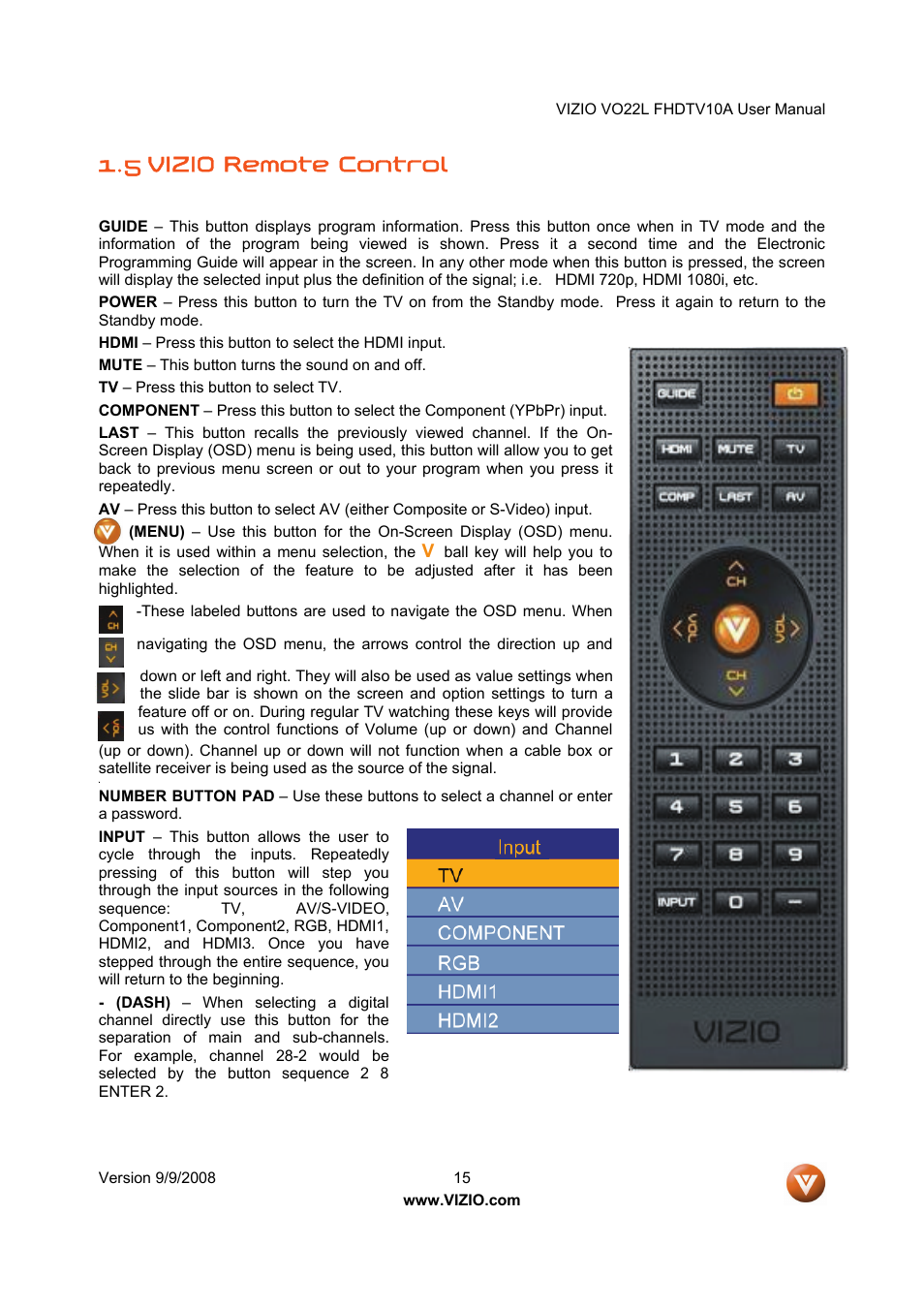 5 vizio remote control | Vizio VO22L User Manual | Page 15 / 72