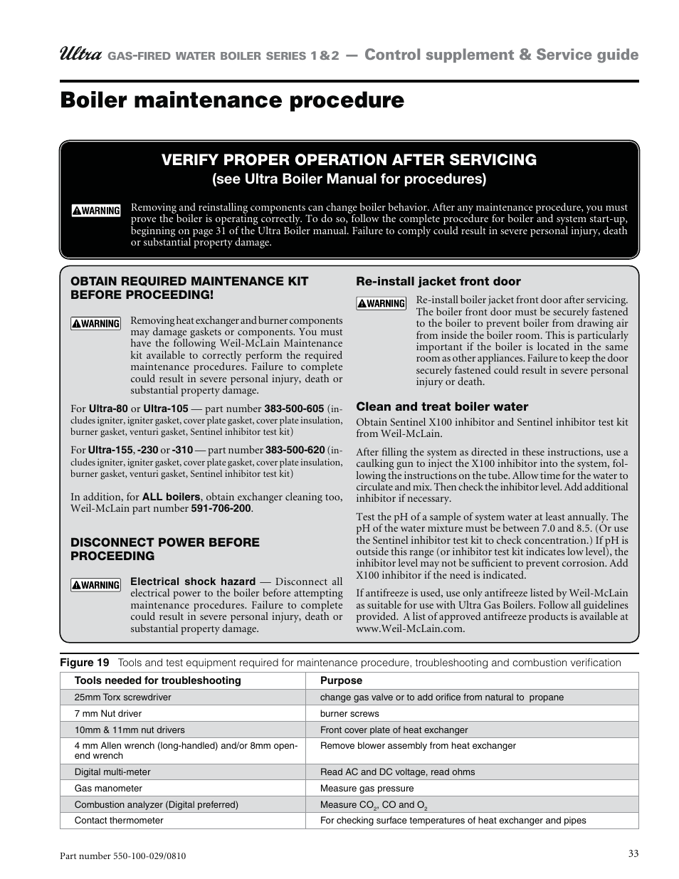 Boiler maintenance procedure, Control supplement & service guide