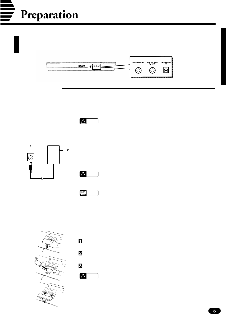 Preparation, Power supply | Yamaha PSR-510 User Manual | Page 7 / 77