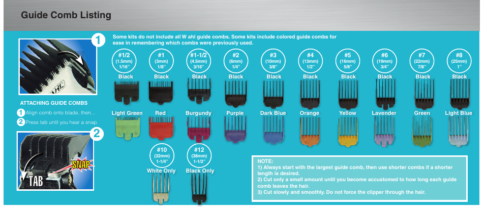Guide comb listing | Wahl Hair Clippers User Manual | Page 4 / 4