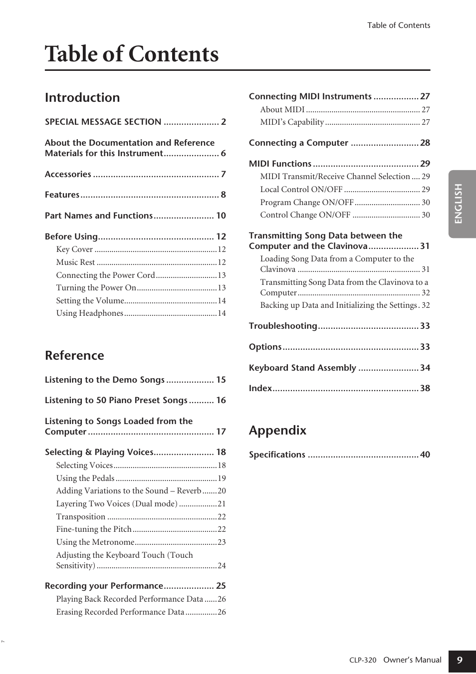Yamaha Clavinova CLP-320 User Manual | Page 9 / 44