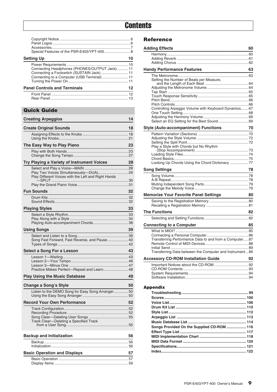 Yamaha YPT-400 EN User Manual | Page 9 / 126