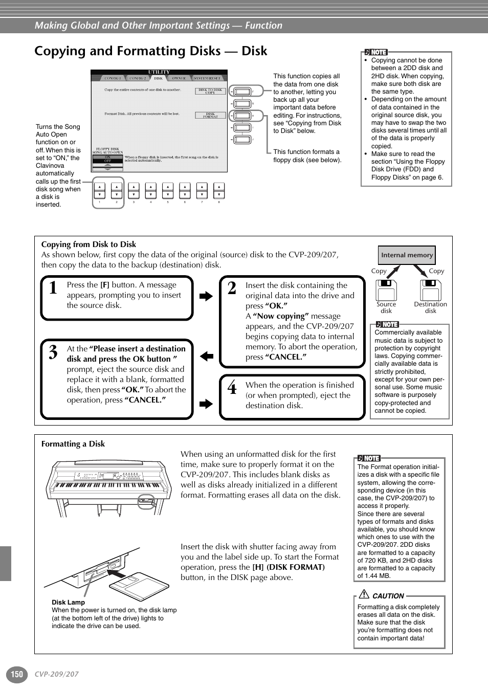 Copying and formatting disks — disk | Yamaha CVP-207 EN User Manual