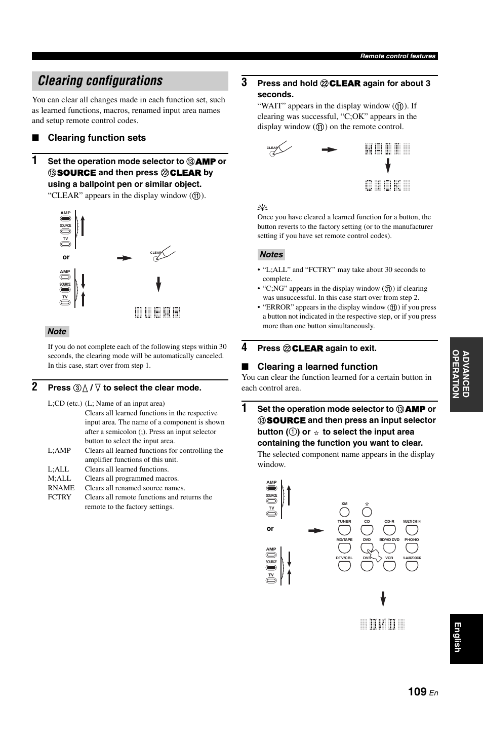 Clearing configurations, Clearing function sets, Clearing a learned