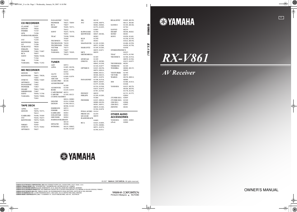 Yamaha RX-V861 User Manual | 129 pages