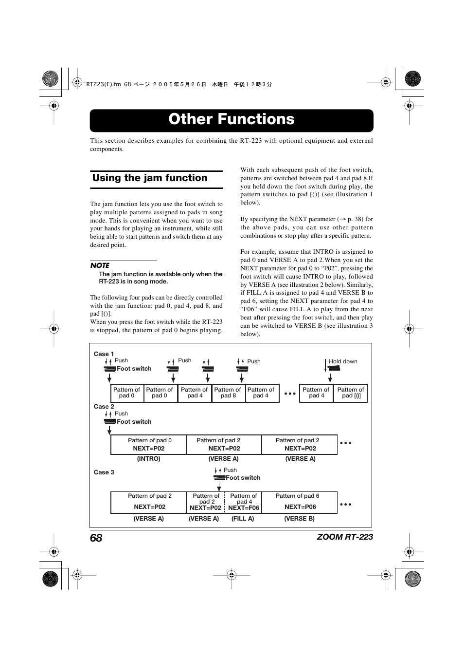 Other functions, Using the jam function | Zoom RT-223 User Manual
