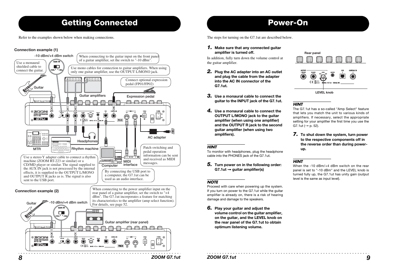 Getting connected, Power-on | Zoom G7.1ut User Manual | Page 5 / 41