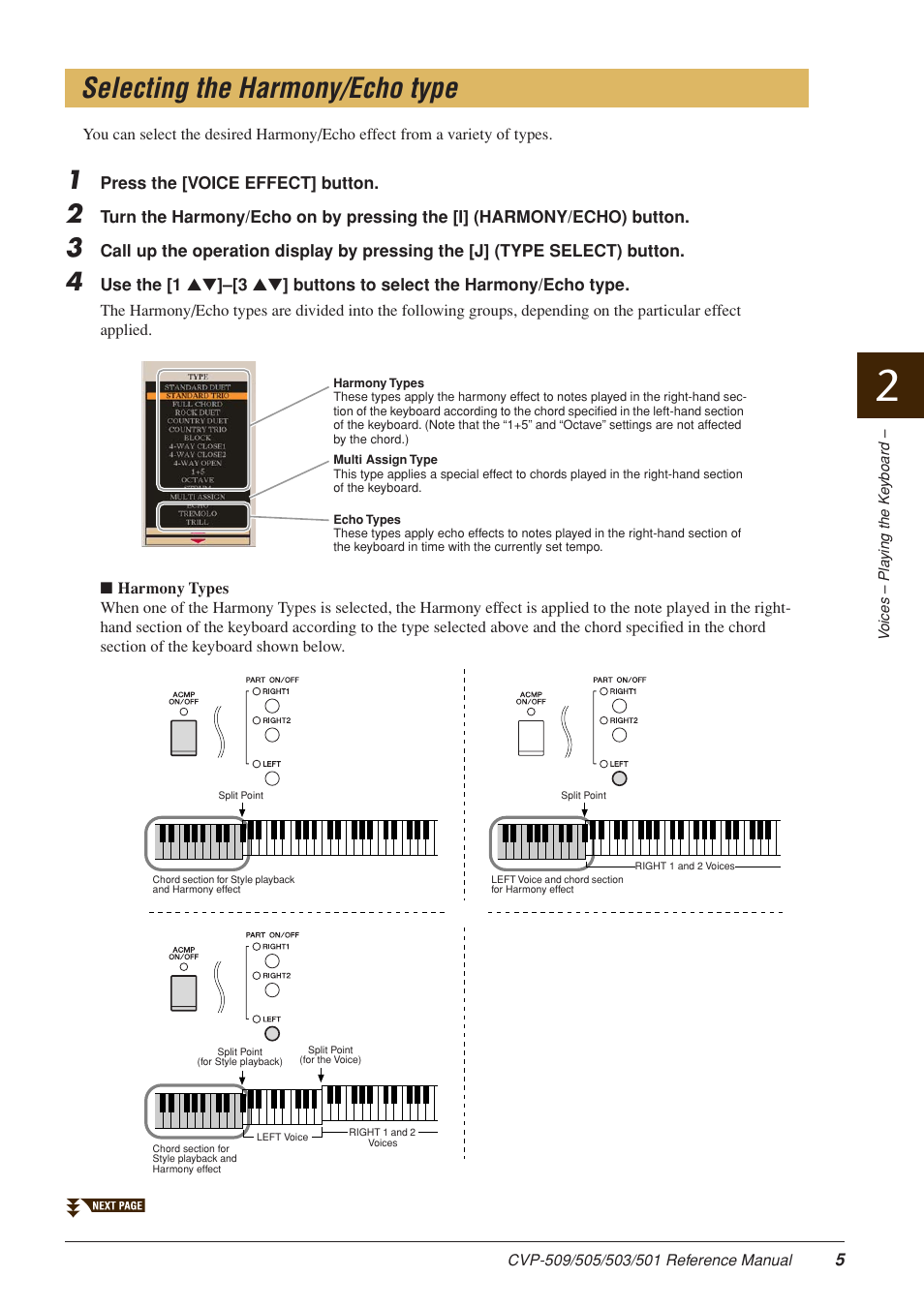 Selecting the harmony/echo type | Yamaha CLAVINOVA CVP-509 User Manual