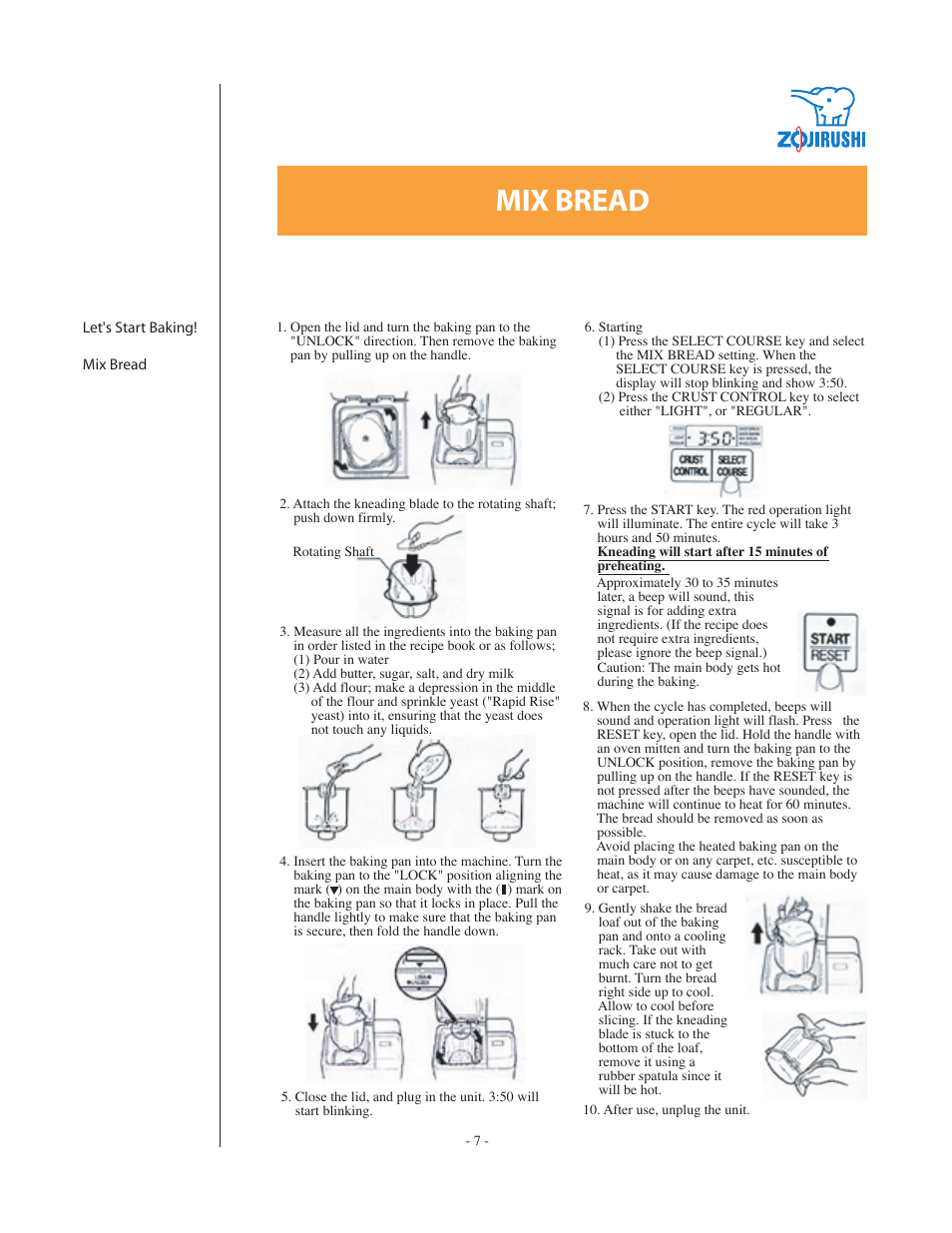 Mix bread | Zojirushi BBCC - Q15 User Manual | Page 7 / 28