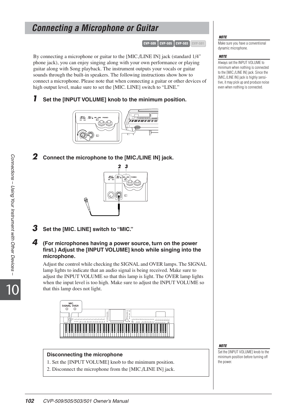 Connecting a microphone or guitar | Yamaha CLAVINOVA CVP-505 User