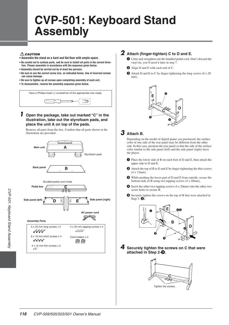 Cvp-501: keyboard stand assembly | Yamaha CLAVINOVA CVP-505 User Manual