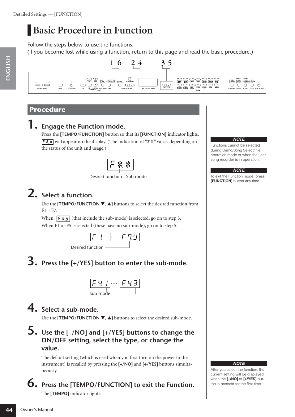 Basic procedure in function | Yamaha ARIUS YDP-181 User Manual | Page
