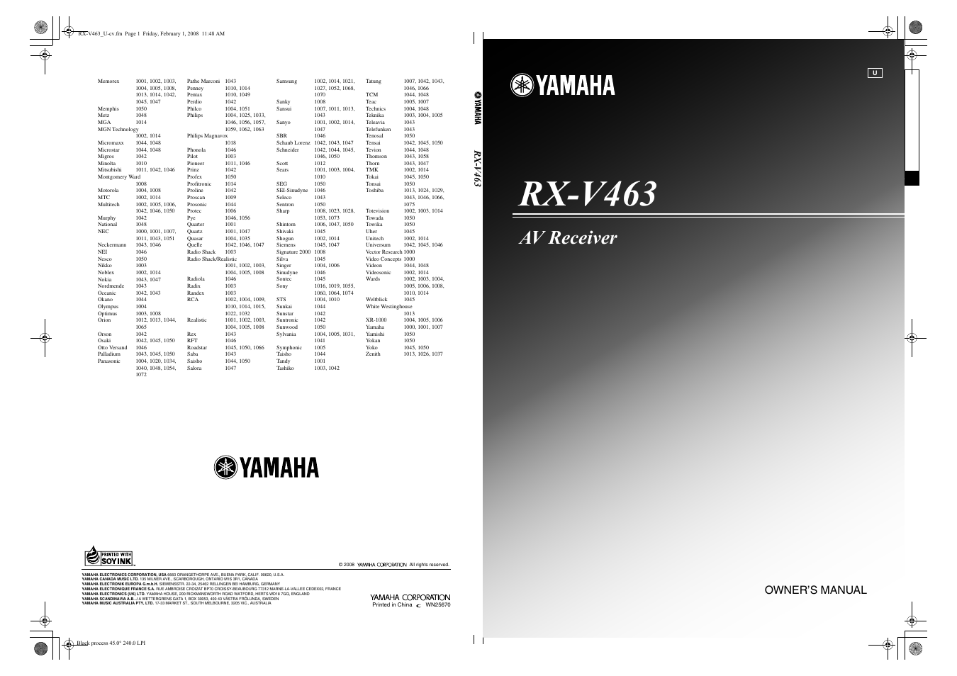 Yamaha RX-V463 User Manual | 106 pages