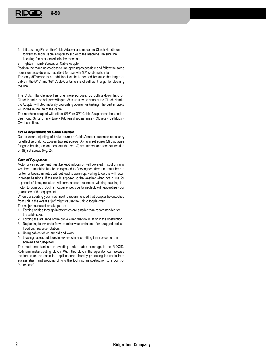 RIDGID K-50 User Manual | Page 3 / 39