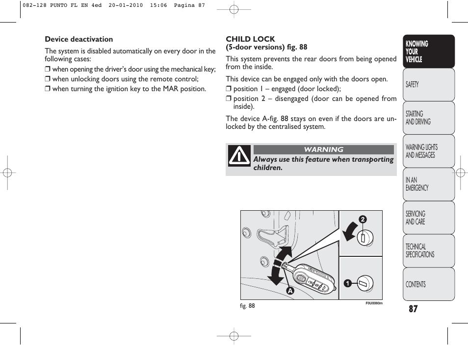 FIAT Punto Evo User Manual | Page 88 / 270